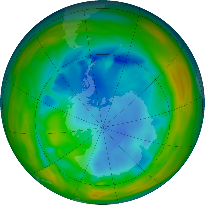 Antarctic ozone map for 30 July 2005